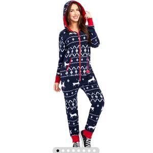 Tipsy Elves Blue Reindeer JUMPSUIT Adult Size Large NWT